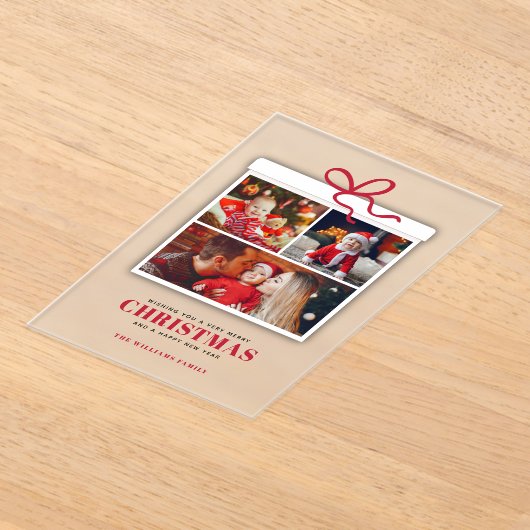 Christmas Present 3 Photo Collage アクリル招待状 (レイダウン)