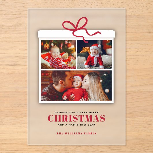 Christmas Present 3 Photo Collage アクリル招待状 (正面)