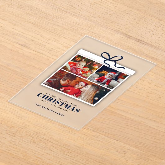 Christmas Present 3 Photo Collage アクリル招待状 (レイダウン)