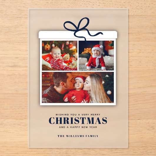Christmas Present 3 Photo Collage アクリル招待状 (正面)