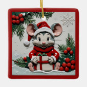 Christmas Present and Mouse Customizable セラミックオーナメント (正面)