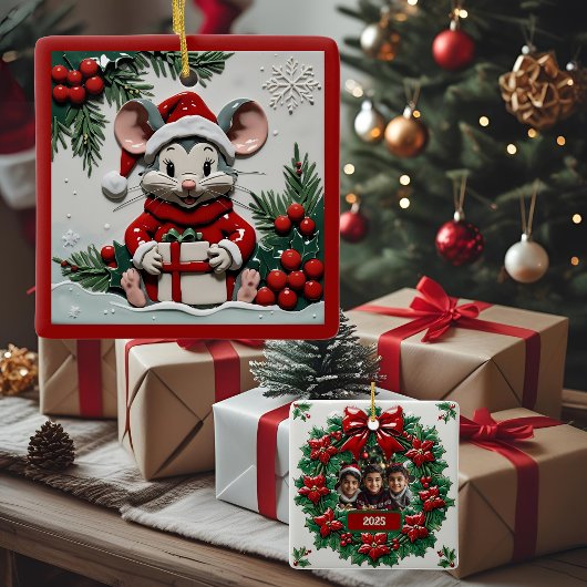Christmas Present and Mouse Customizable セラミックオーナメント
