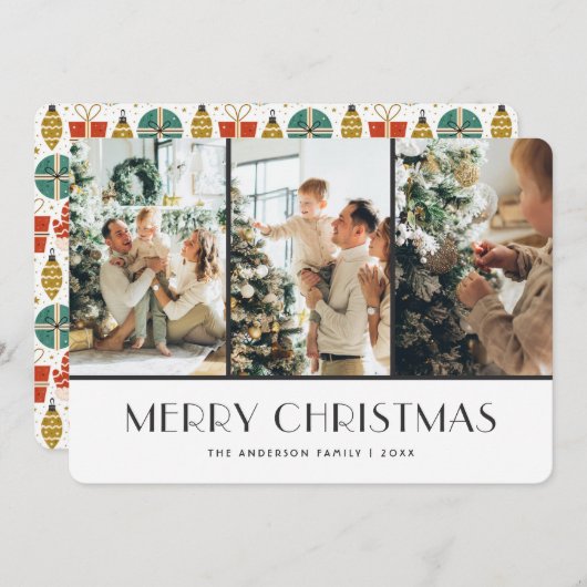 Christmas Presents Ornaments Gloves Snow Photo シーズンカード (正面/裏面)