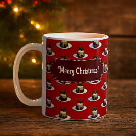 Christmas Pudding Merry Christmas! Holly Pattern コーヒーマグカップ