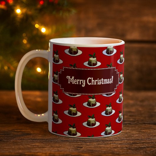 Christmas Pudding Merry Christmas! Holly Pattern コーヒーマグカップ