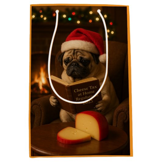 Christmas Pug Christmas gift bag ミディアムペーパーバッグ (正面)