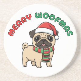 Christmas Pug Coaster: Merry Woofmas コースター