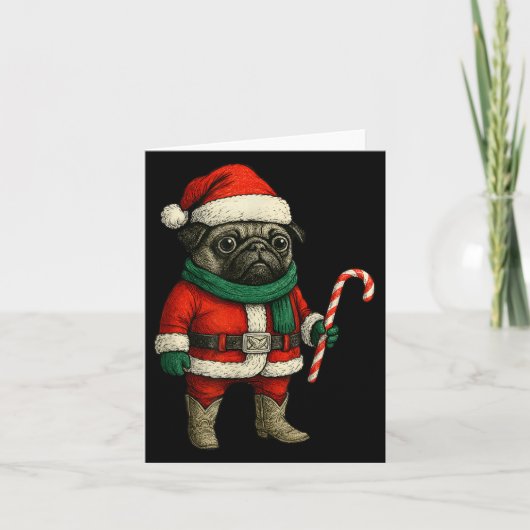 Christmas Pug Dog Funny Xmas Outfit Red Pug Candy  カード (正面)