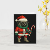 Christmas Pug Dog Funny Xmas Outfit Red Pug Candy  カード (黄色い花)