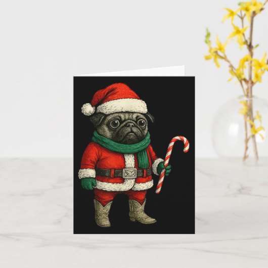 Christmas Pug Dog Funny Xmas Outfit Red Pug Candy  カード (黄色い花)