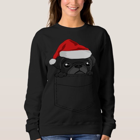 Christmas Pug Dog In Your Pocket スウェットシャツ (正面)