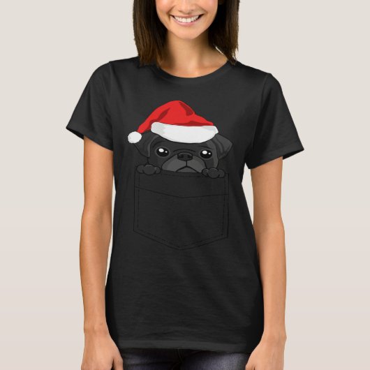 Christmas Pug Dog In Your Pocket Tシャツ (正面)
