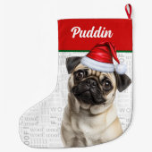 Christmas Pug Dog with Name Woof ラージクリスマスストッキング (裏面)
