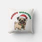 Christmas Pug Pillow: Merry Woofmas クッション (正面)