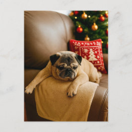 Christmas Pug Postcard Cozy Holiday Evening ポストカード