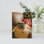 Christmas Pug Postcard Cozy Holiday Evening ポストカード (スタンド正面)