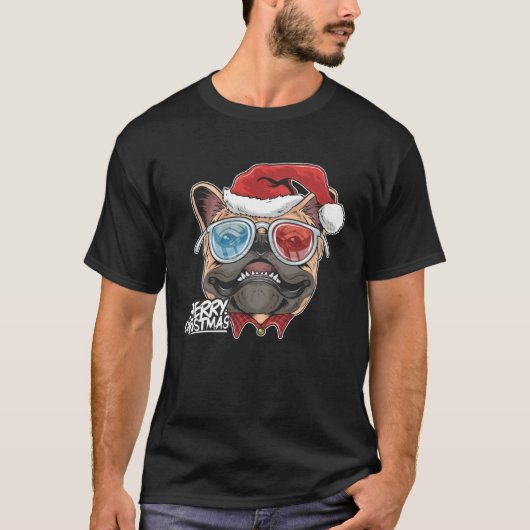 Christmas Pug Puppy Dog Santa Claus cute face  Xma Tシャツ (正面)