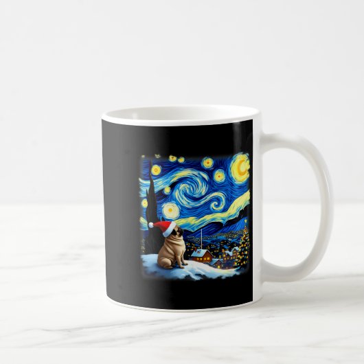 Christmas Pug Starry Night コーヒーマグカップ (右)