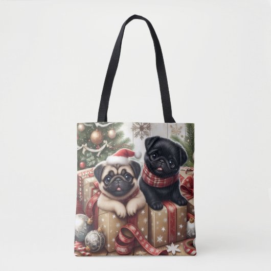 Christmas Pug Tote Bag トートバッグ (正面)