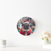 Christmas Pug Wall Clock with Reindeer Antlers - F ラウンド壁時計 (ホーム)
