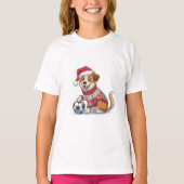 Christmas Puppy with Soccer Ball Tシャツ (正面)