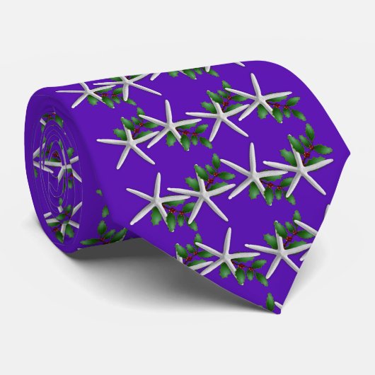 Christmas Purple Starfish pattern tie ネクタイ (ロール)
