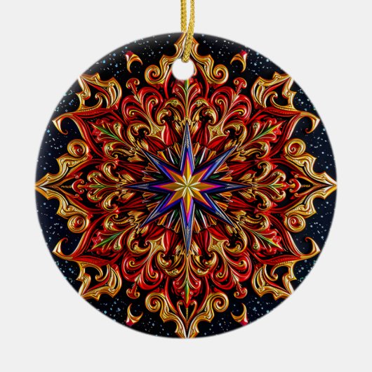 CHRISTMAS Purple Yellow Red Green 3D Star ~ セラミックオーナメント (正面)