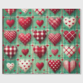 Christmas Quilted Hearts Green Red White  ラッピングペーパー (フラット)