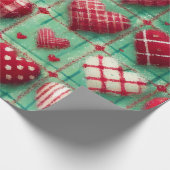 Christmas Quilted Hearts Green Red White  ラッピングペーパー (角)