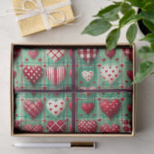 Christmas Quilted Hearts Green Red White Decoupage 薄葉紙 (ギフト)