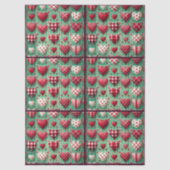 Christmas Quilted Hearts Green Red White Decoupage 薄葉紙 (正面)