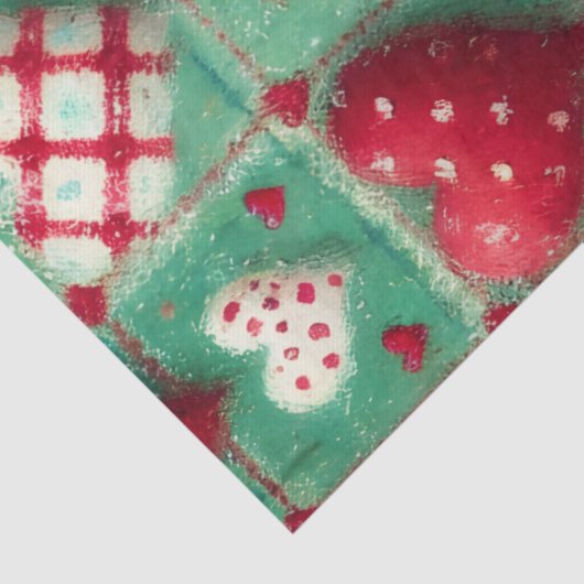 Christmas Quilted Hearts Green Red White Decoupage 薄葉紙 (詳細)