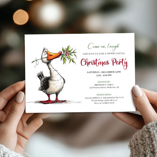 Christmas Quirky Goose Cartoon Playful Party  招待状