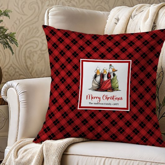 Christmas Quirky Goose Whimsy Throw Pillow Art クッション