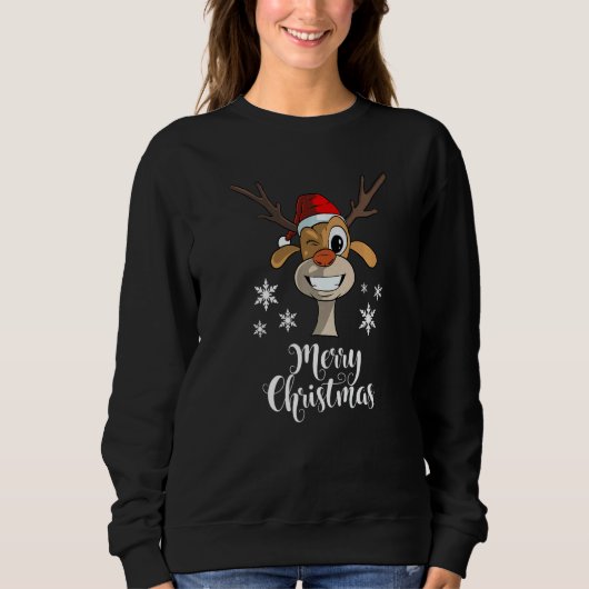 Christmas Quote Merry Xmas  Deer スウェットシャツ (正面)
