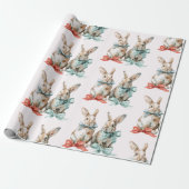 Christmas Rabbits with Bows Wrapping Paper ラッピングペーパー (アンロールド)