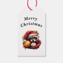 Christmas Raccoon Baseball Gift Tag (Vertical) ギフトタグ