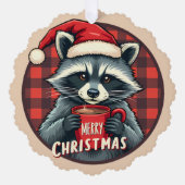 Christmas Raccoon Cocoa Cheer オーナメントカード (正面)