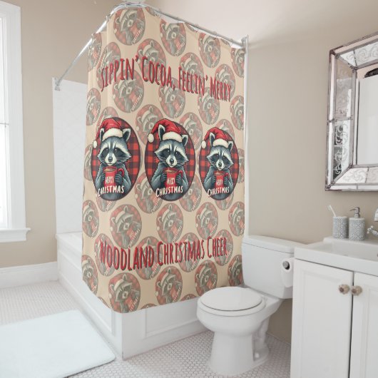 Christmas Raccoon Cocoa Cheer シャワーカーテン (インサイチュ)