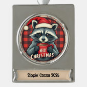 Christmas Raccoon Cocoa Cheer シルバープレートバナーオーナメント (正面)