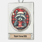 Christmas Raccoon Cocoa Cheer シルバープレートバナーオーナメント (左)