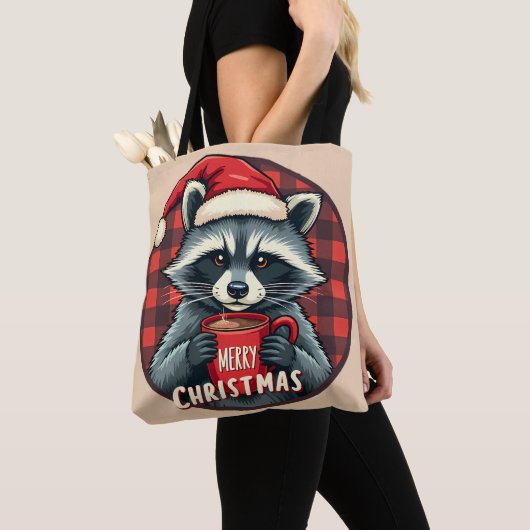 Christmas Raccoon Cocoa Cheer トートバッグ (クローズアップ)