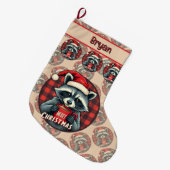 Christmas Raccoon Cocoa Cheer ラージクリスマスストッキング (正面 (吊り時))