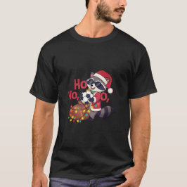 Christmas raccoon stealing a soccer ball tシャツ