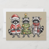 Christmas Raccoons Woodland Trio Santa Tree Animal シーズンカード (正面)