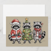 Christmas Raccoons Woodland Trio Santa Tree Animal シーズンカード (正面/裏面)
