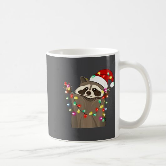 Christmas Racoon Swea,funny Christmas Lights Racco コーヒーマグカップ (右)