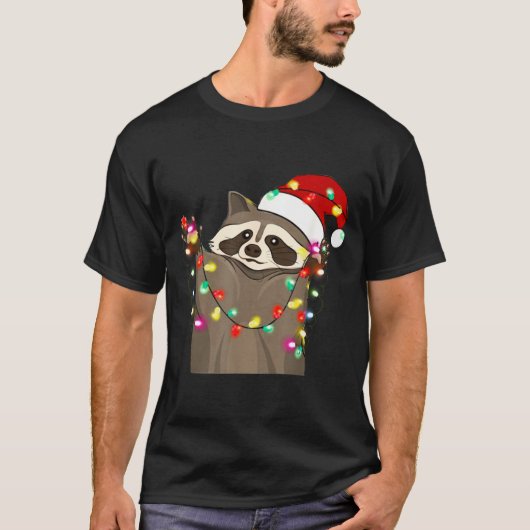 Christmas Racoon Swea,funny Christmas Lights Racco Tシャツ (正面)