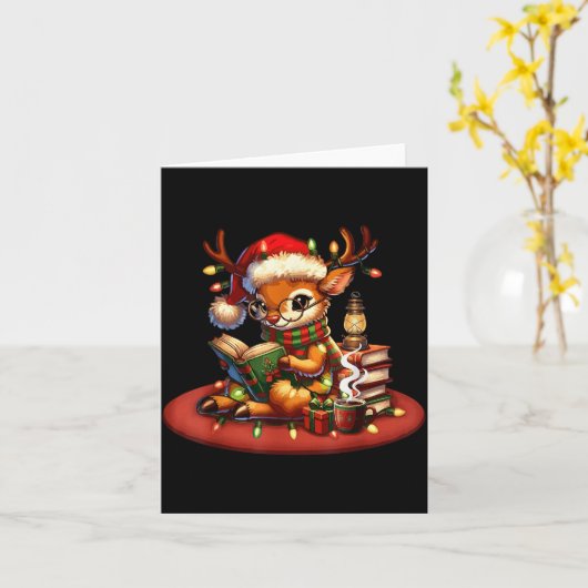 Christmas Reading Book Lovers Bookworm Coffee Rein カード (黄色い花)