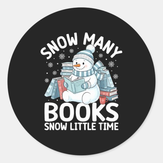 Christmas Reading Snowman So Many Books Men Women ラウンドシール (正面)